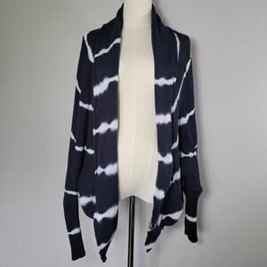 Moon & Madison Batwing Cardigan Sweater Womens L Navy Tie Dye Hippie Lagenlook